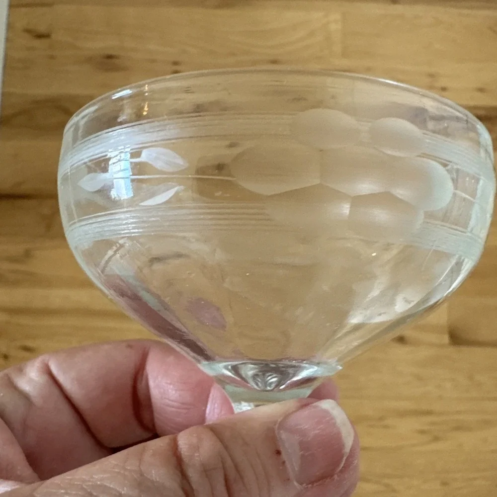 1 Flower Etched Sherbets Champagne Glasses‎ Clear Floral Stemware Serving